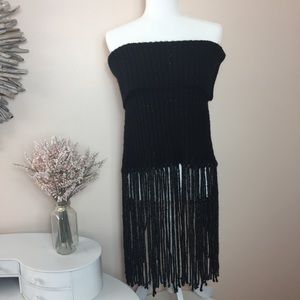 Black knit Sweater with long fringe pullover shrug